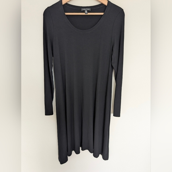 Eileen Fisher Long Sleeve Midi Dress Medium Minimalist Lagenlook Curved Hem - Picture 1 of 7